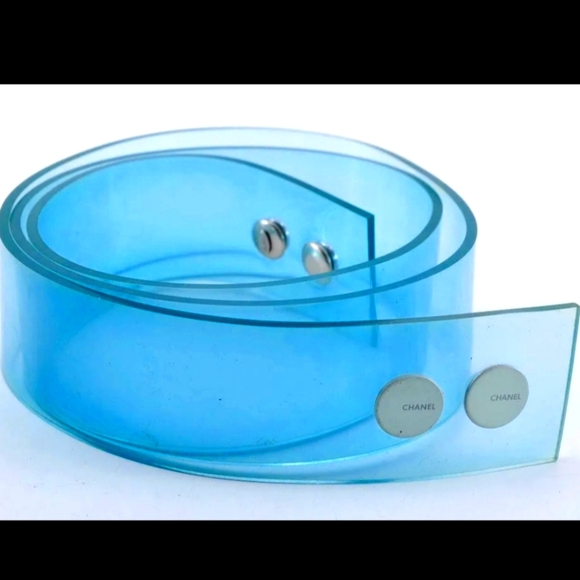 Chanel Light Blue Rubber Large Belt Two Snaps - Picture 1 of 9